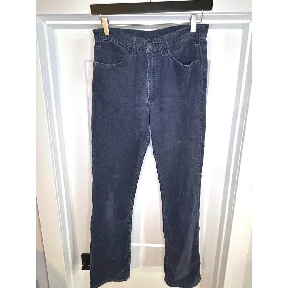 Vintage Levis 519 Corduroy Navy‎ Blue Pants White Tab Slim Straight 30x31 Retro